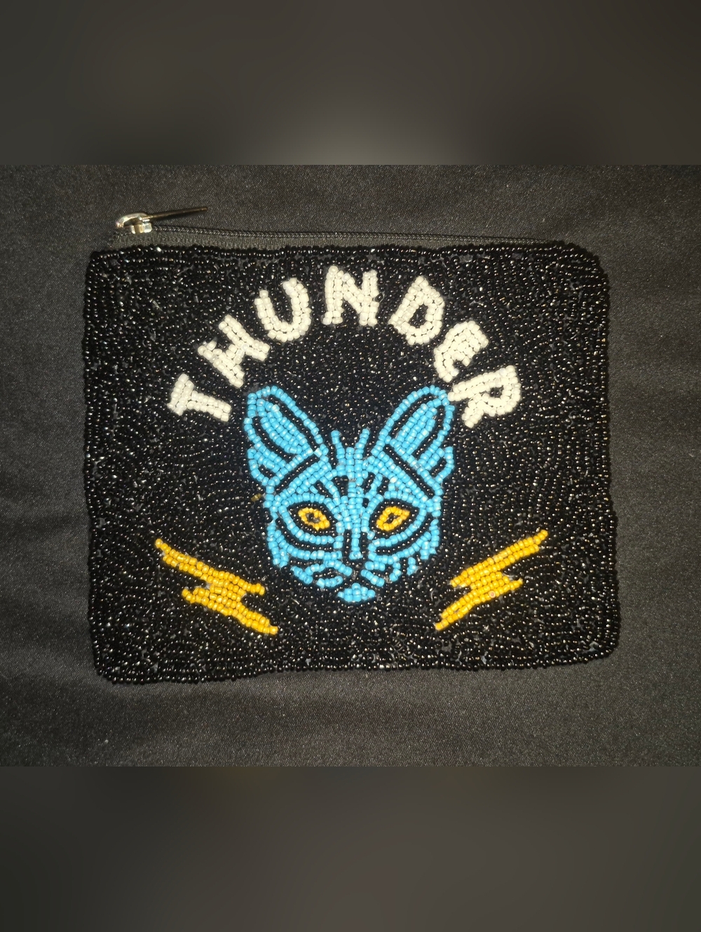 Beaded 'THUNDER' Cat Zip Pouch